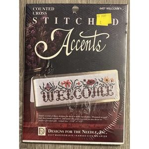 New Sealed Stitched Accents Counted Cross Stitch Kit Floral Welcome Sign 6407